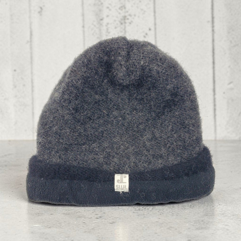 SIJJL Wool Beanie Hat Charcoal Gray Fleece Lined Hand Made in Nepal Cuffed Hat